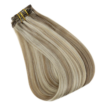 Fshine Clip in Extensions 100% Remy Human Hair 7pcs Highlight #8P/60 - FShine Shop